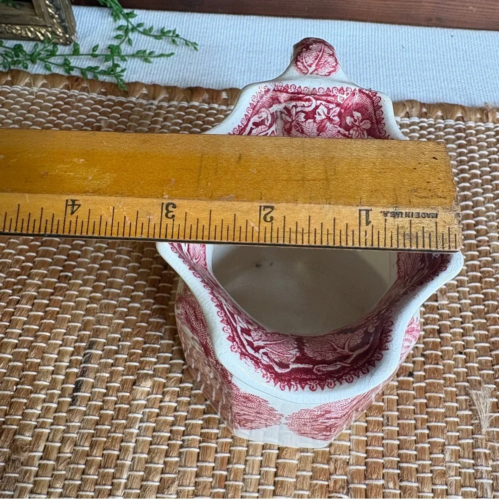 Vintage Mason's Ironstone England Vista Pink Red Transferware Creamer Pitcher